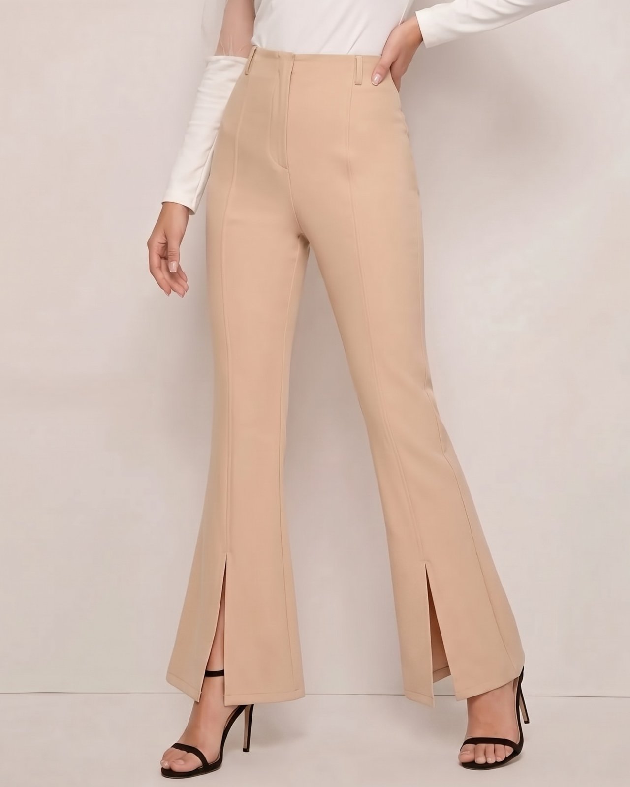 Beige Front-Slit Flare