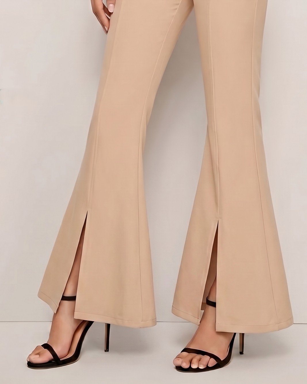 Beige Front-Slit Flare