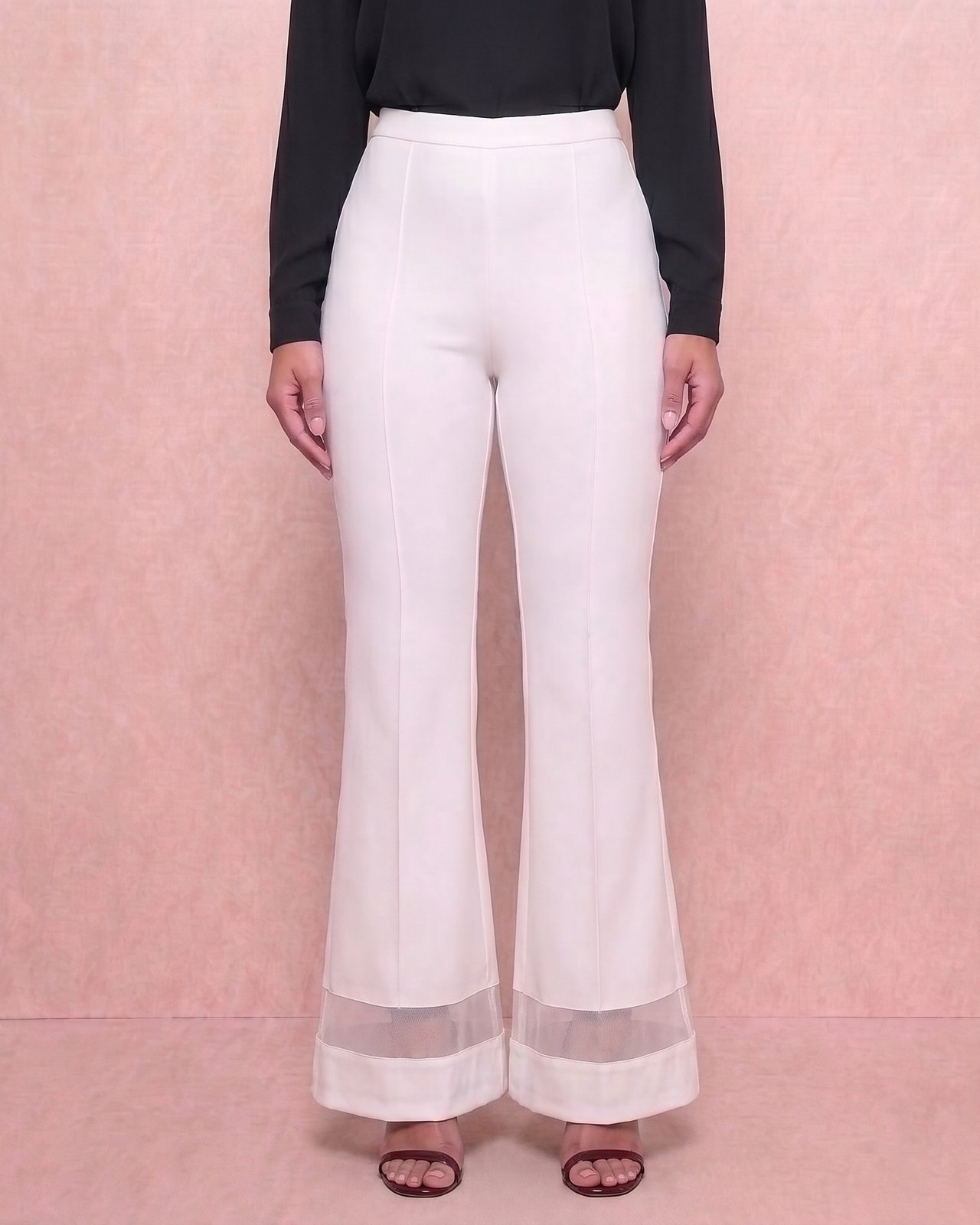 White Mesh-Hem Flare