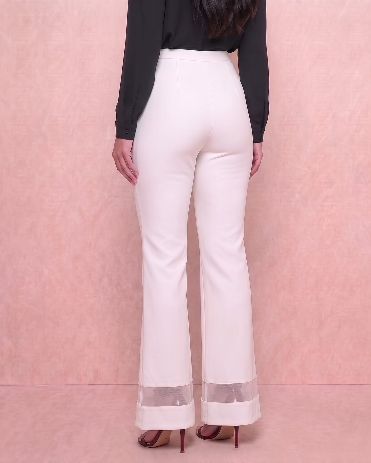 White Mesh-Hem Flare