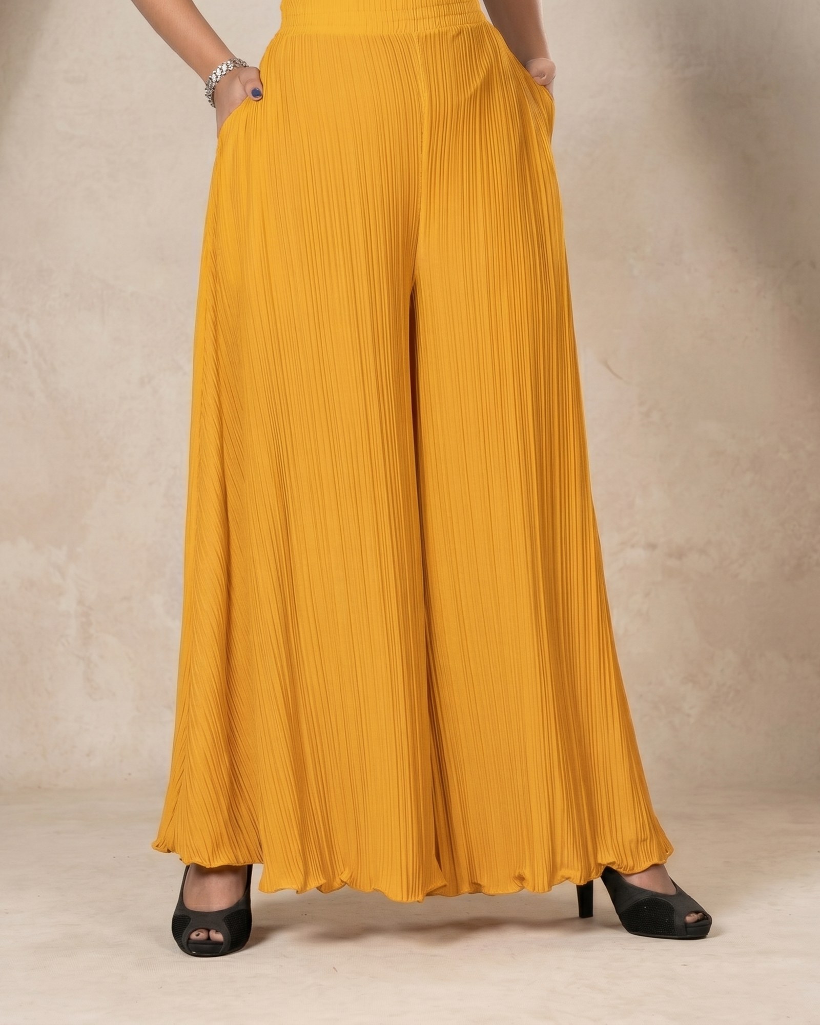 Premium Essential Pleated Palazzo - Amber Yellow