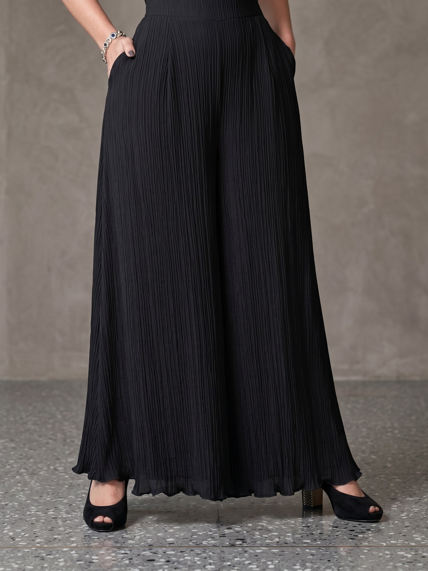 Premium Essential Pleated Palazzo - Charcoal Black