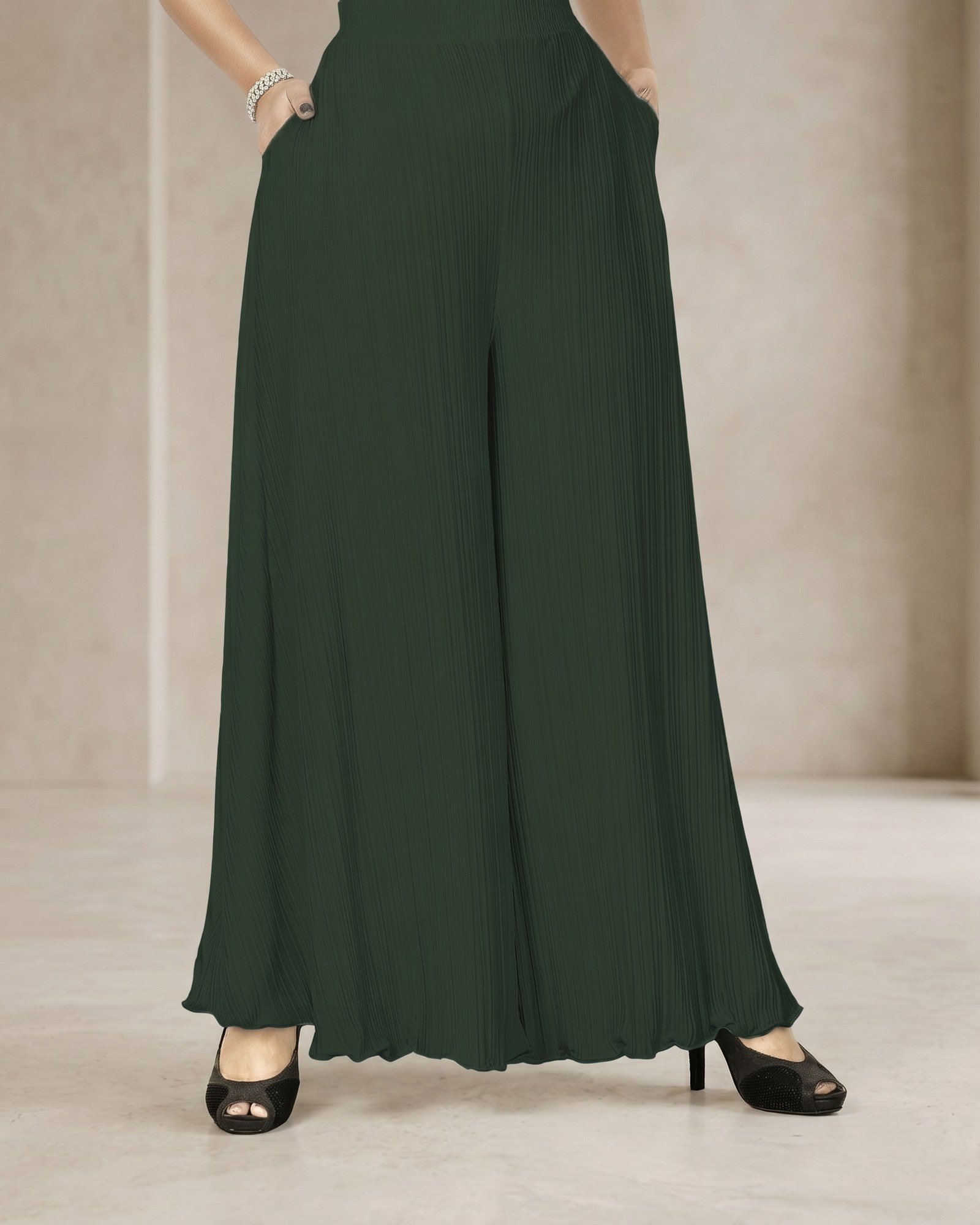 Premium Essential Pleated Palazzo - Forest Green