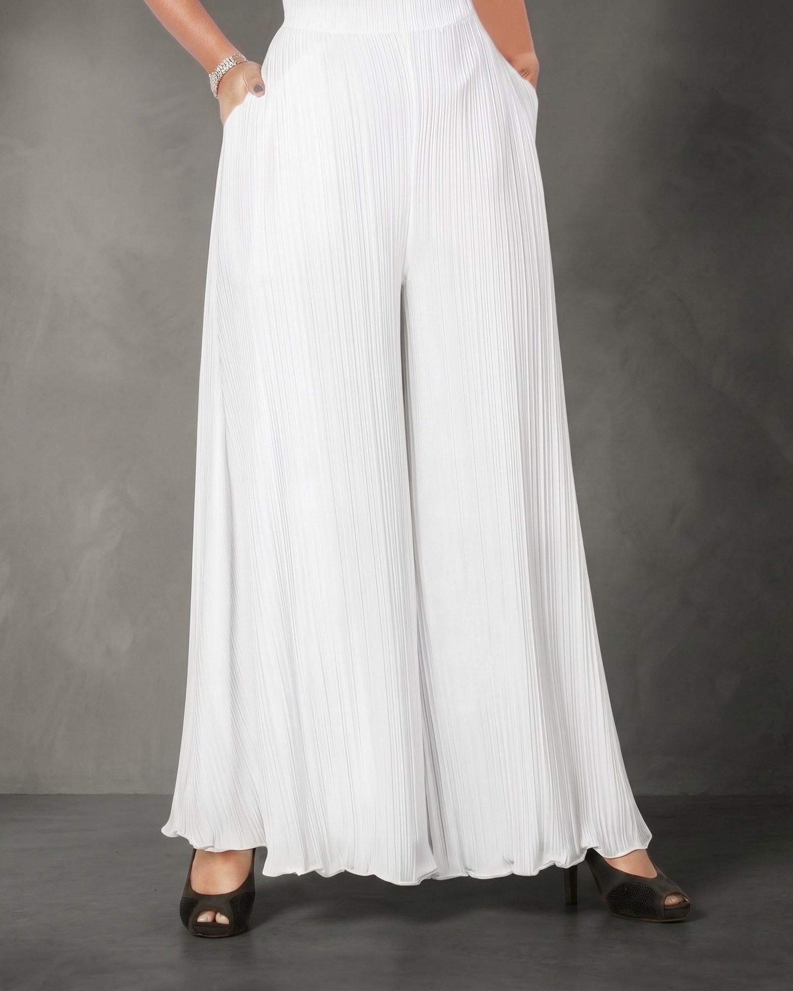 Premium Essential Pleated Palazzo - Ivory White