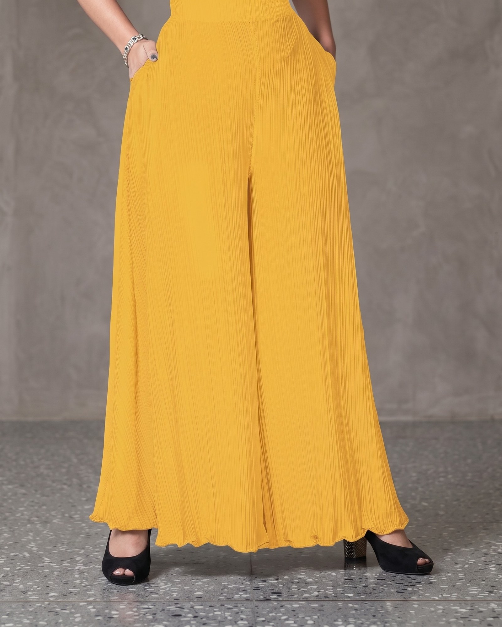 Premium Essential Pleated Palazzo - Mustard Yellow