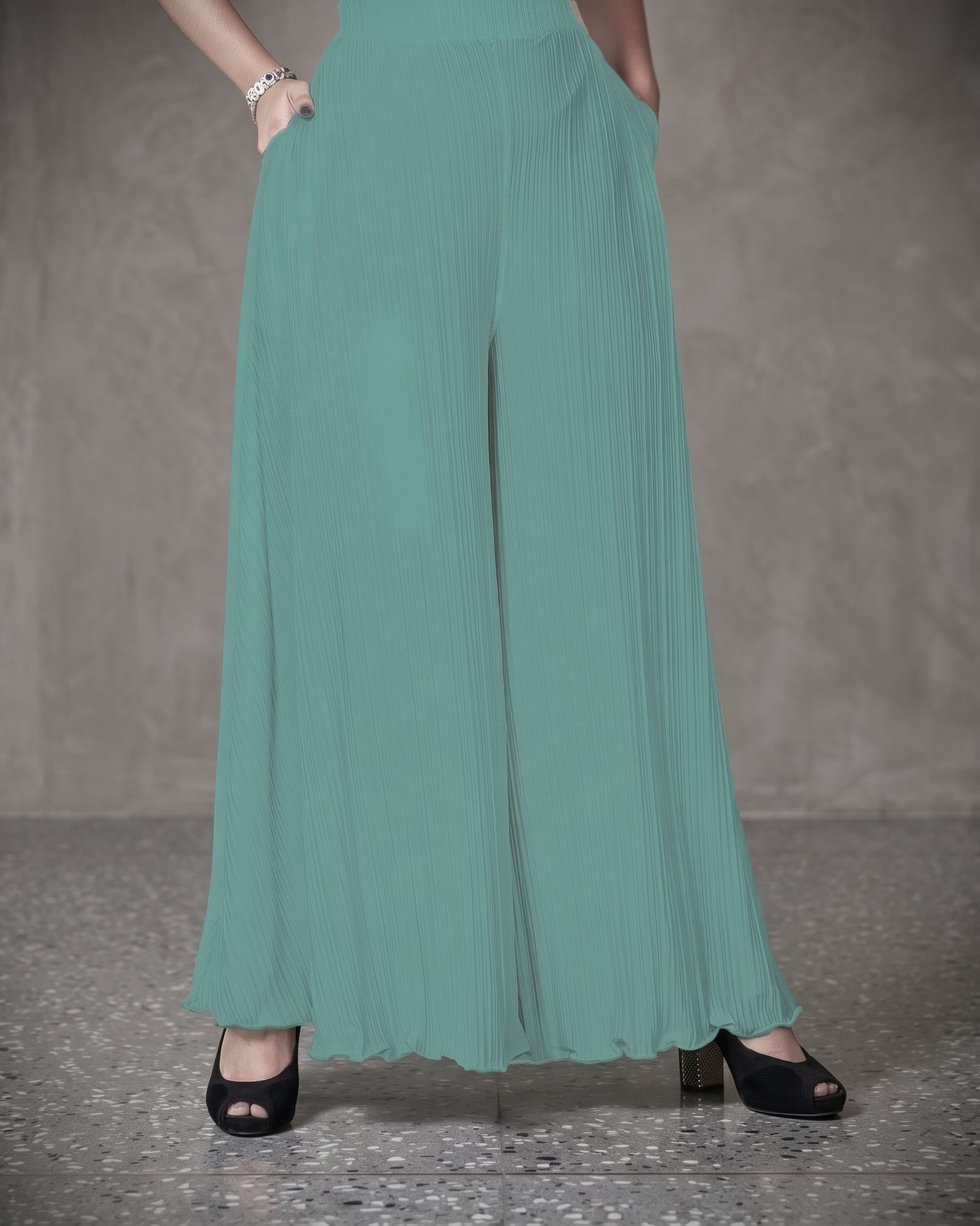Premium Essential Pleated Palazzo - Sage Blue