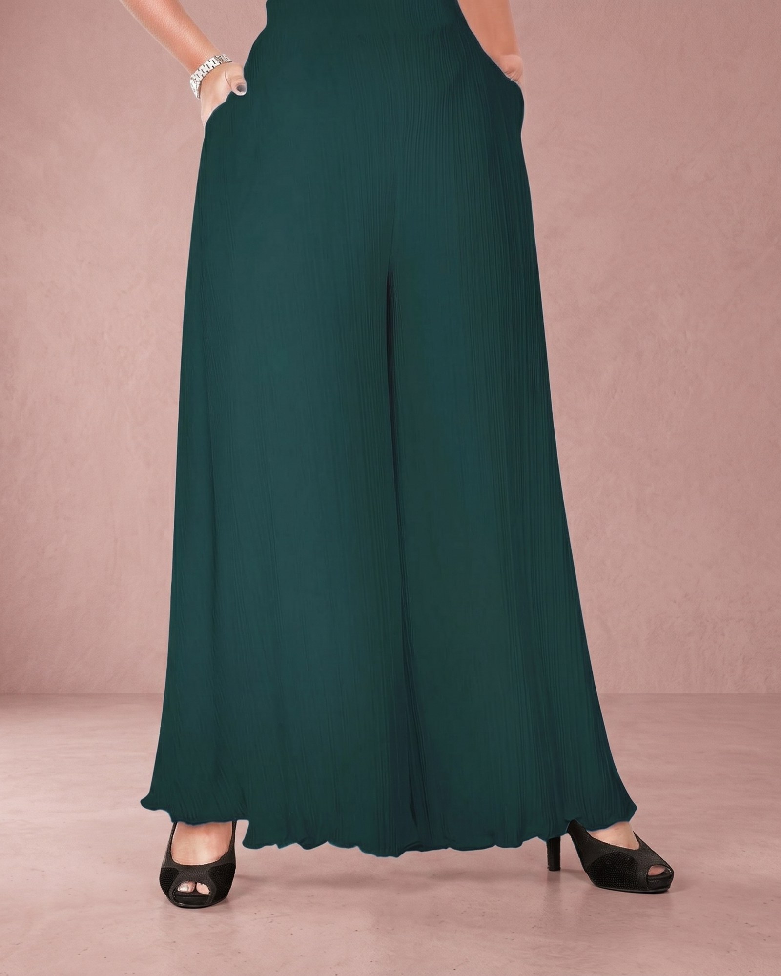 Premium Essential Pleated Palazzo - Teal Green