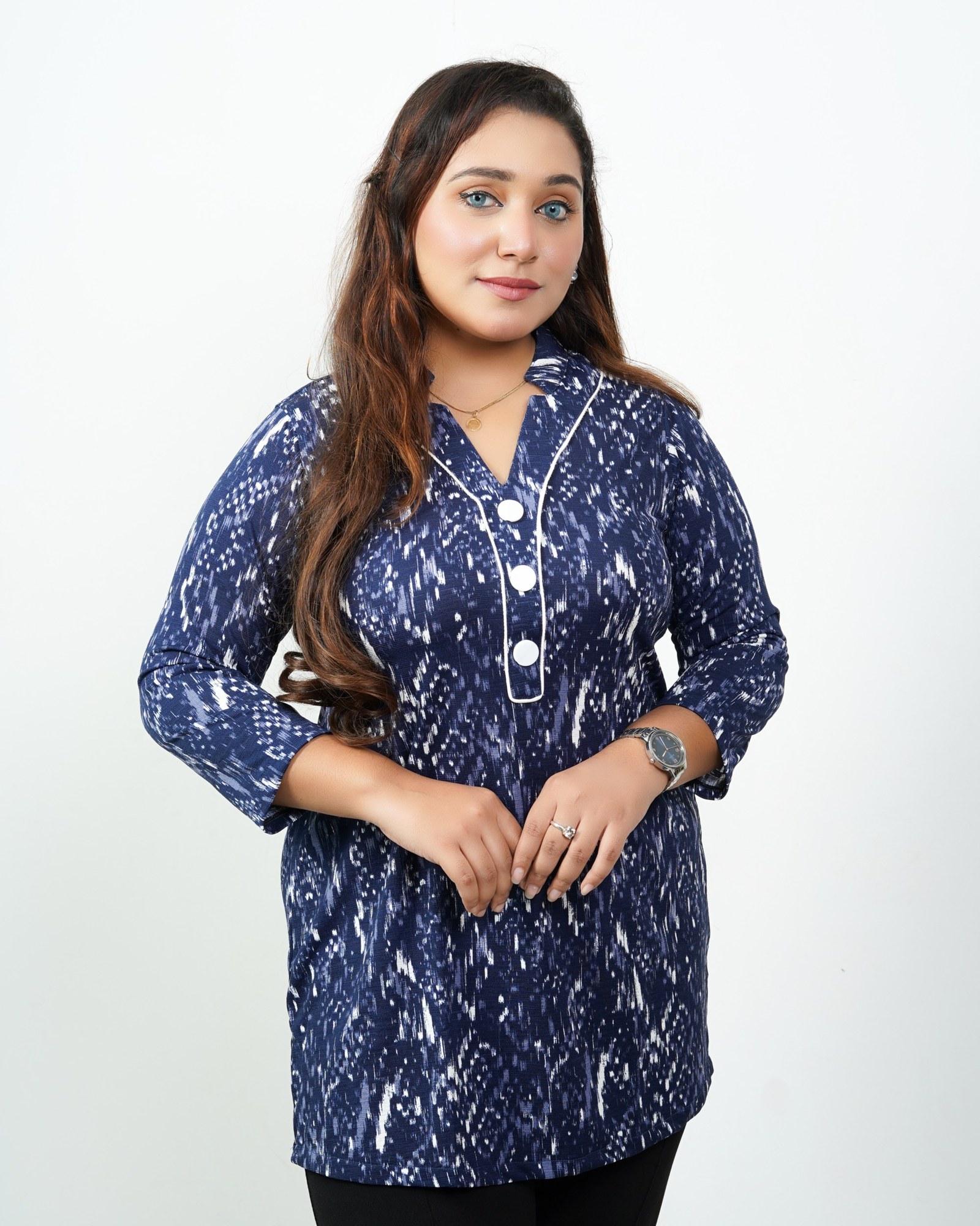 Navy Ikat Top