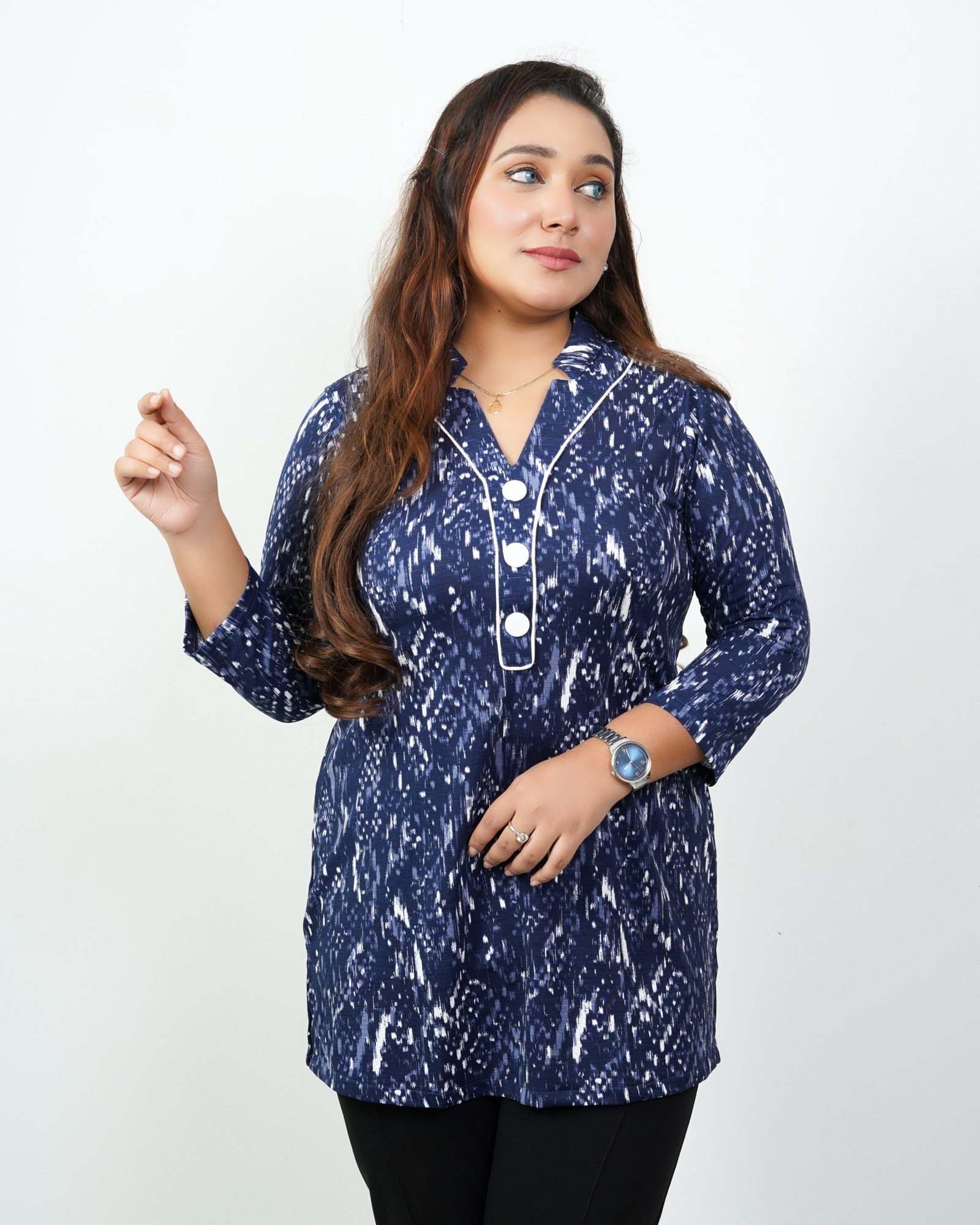 Navy Ikat Top