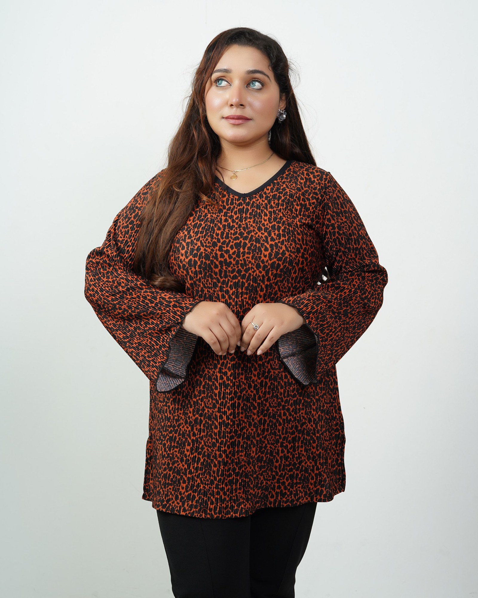 Rust Leopard Pleated Top