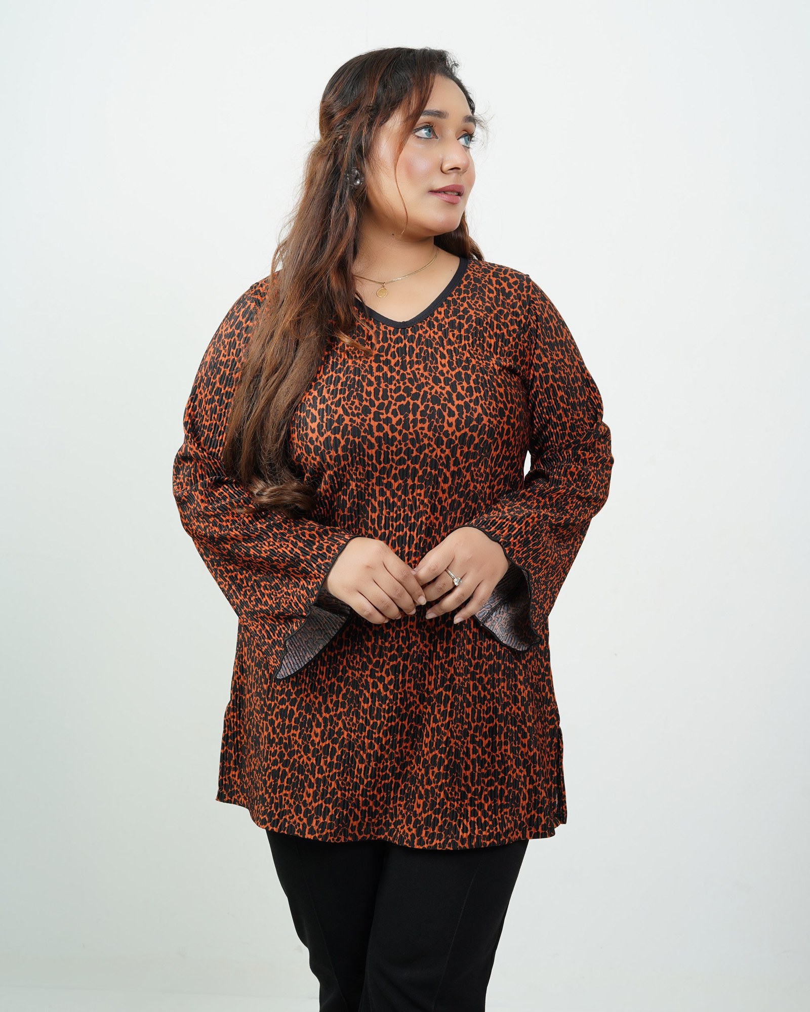 Rust Leopard Pleated Top
