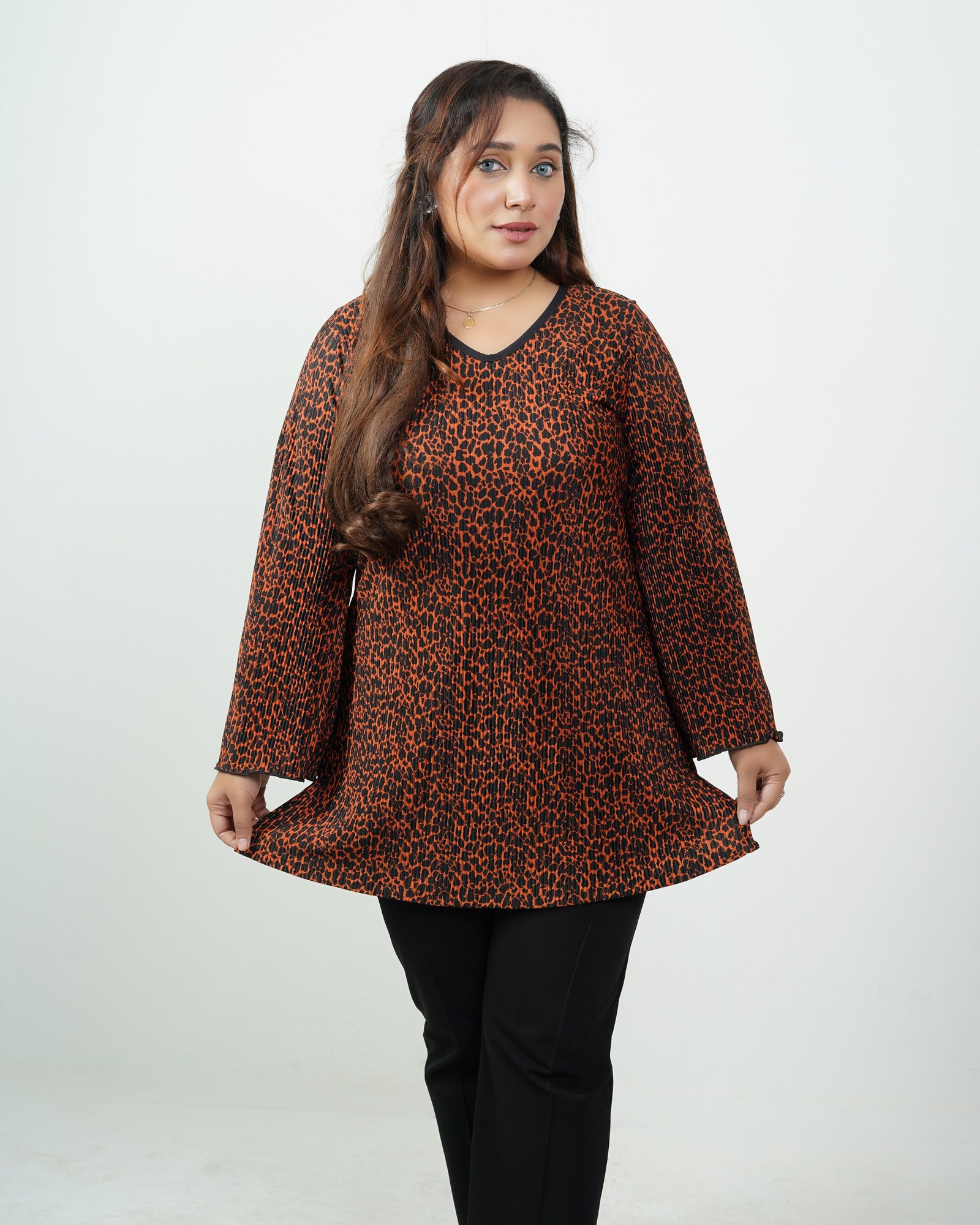 Rust Leopard Pleated Top
