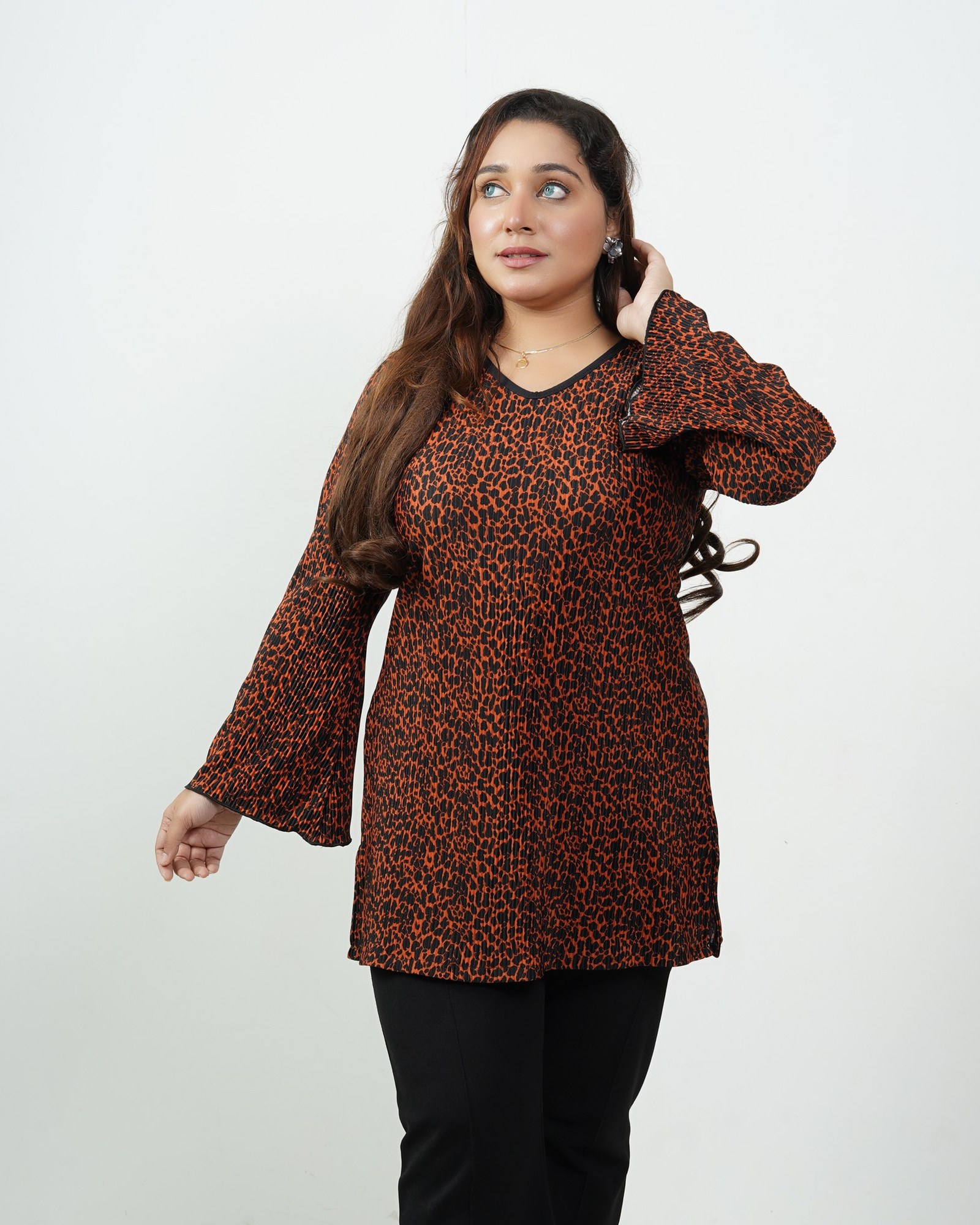Rust Leopard Pleated Top