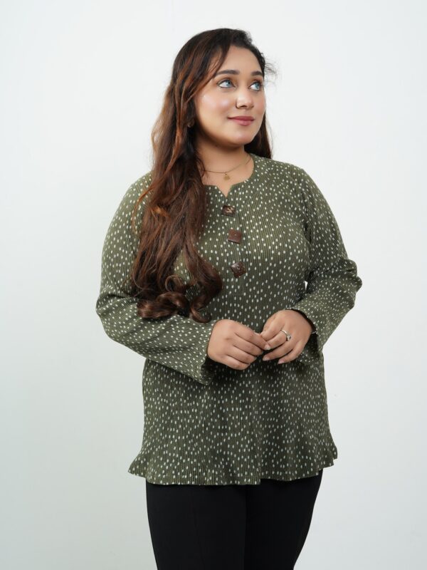 Olive Dot Pleated Top
